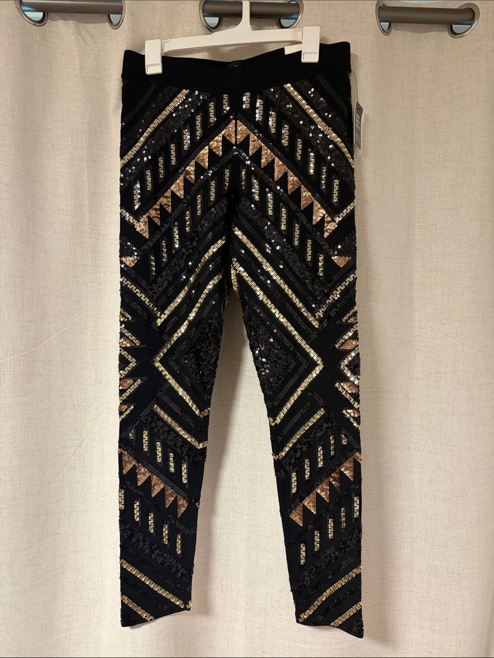Express Black Leggings with Gold & Silver Sequin Geo Pattern